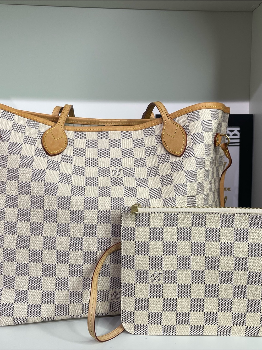 Louis Vuitton Damier Azur Neverfull MM Canvas Tote with Pouch